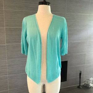 Teal, very light weight, sweater jacket. Small.